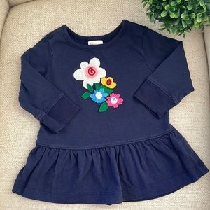 Hanna Andersson 12-18m floral appliqué long sleeve ruffle bottom shirt